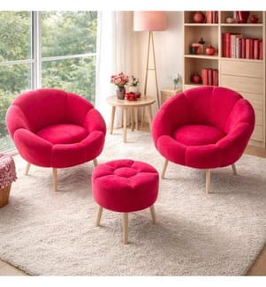 Set composto da poltrona a orecchioni e pouf, 3 pezzi, in pannello di particelle rivestito in melamina al 100%, fucsia.
