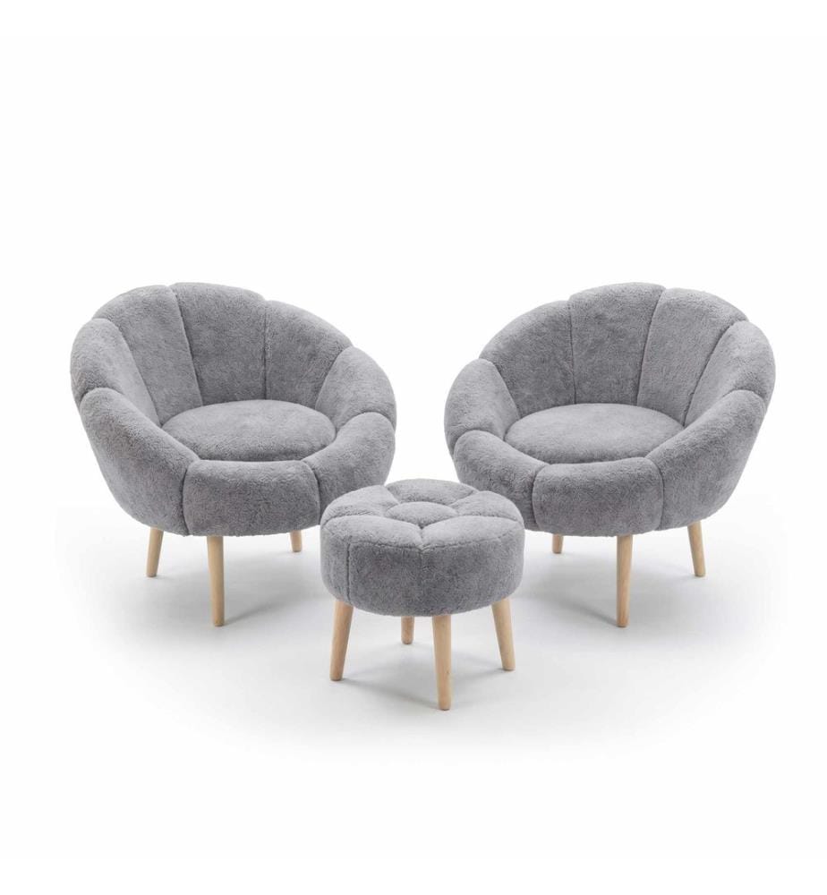 Ohrensessel- und Hocker-Set, 3-teilig, 100 % melaminbeschichtete Spanplatte, Grau