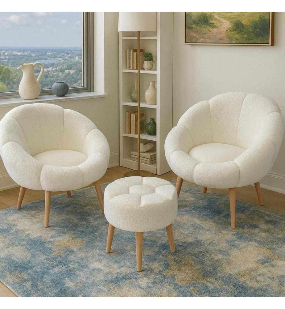 Ohrensessel- und Hocker-Set, 3-teilig, 100 % melaminbeschichtete Spanplatte, Weiss