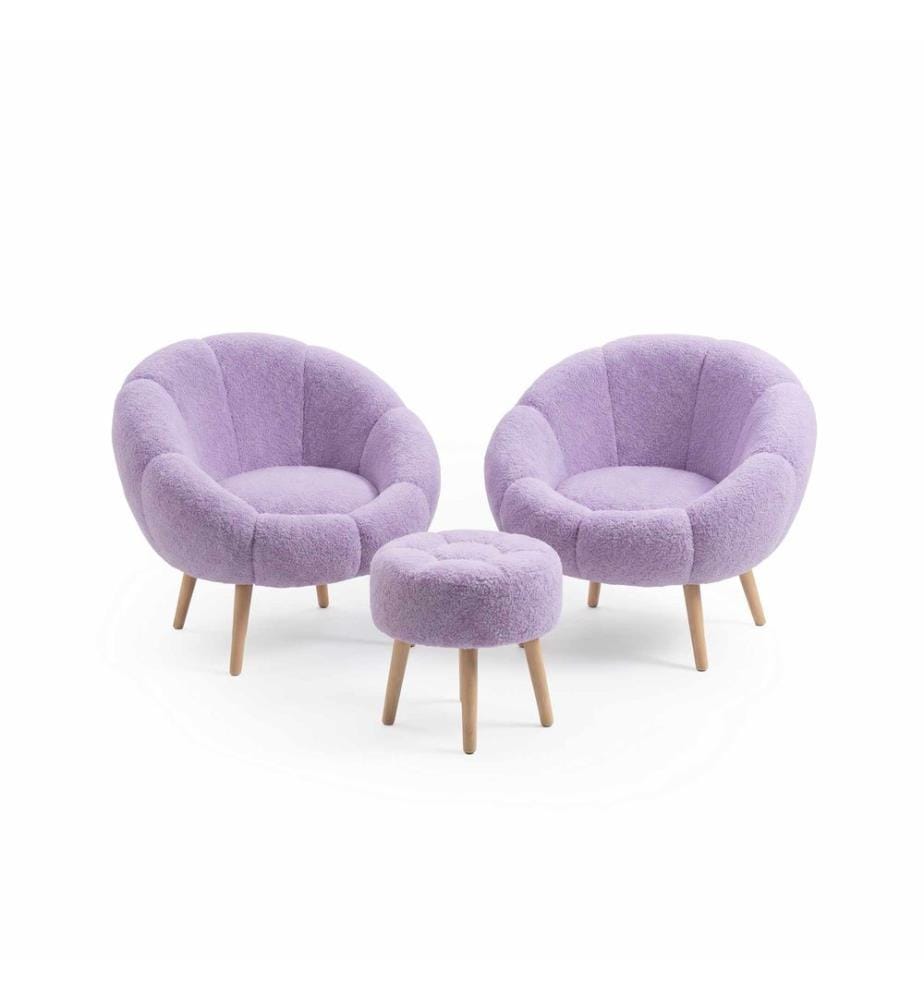 Ohrensessel- und Hocker-Set, 3-teilig, 100 % melaminbeschichtete Spanplatte, Flieder