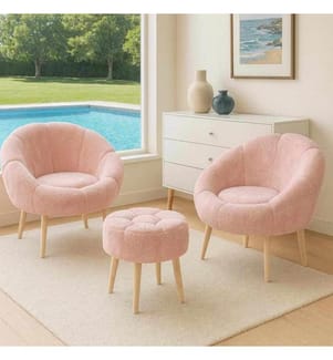 Set composto da poltrona a orecchioni e pouf, 3 pezzi, in pannello di particelle rivestito in melamina al 100%, rosa.