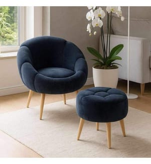 Set composto da poltrona a orecchioni e pouf, 2 pezzi, in pannello di particelle rivestito in melamina al 100%, colore antracite.