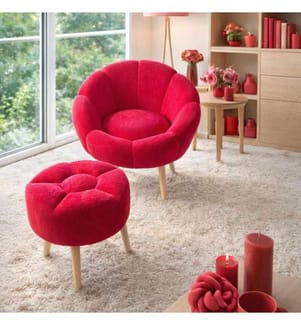 Set composto da poltrona a orecchioni e pouf, 2 pezzi, in pannello di particelle rivestito in melamina al 100%, fucsia.