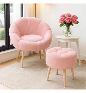 Set composto da poltrona a orecchioni e pouf, 2 pezzi, in truciolato rivestito in melamina al 100%, rosa.