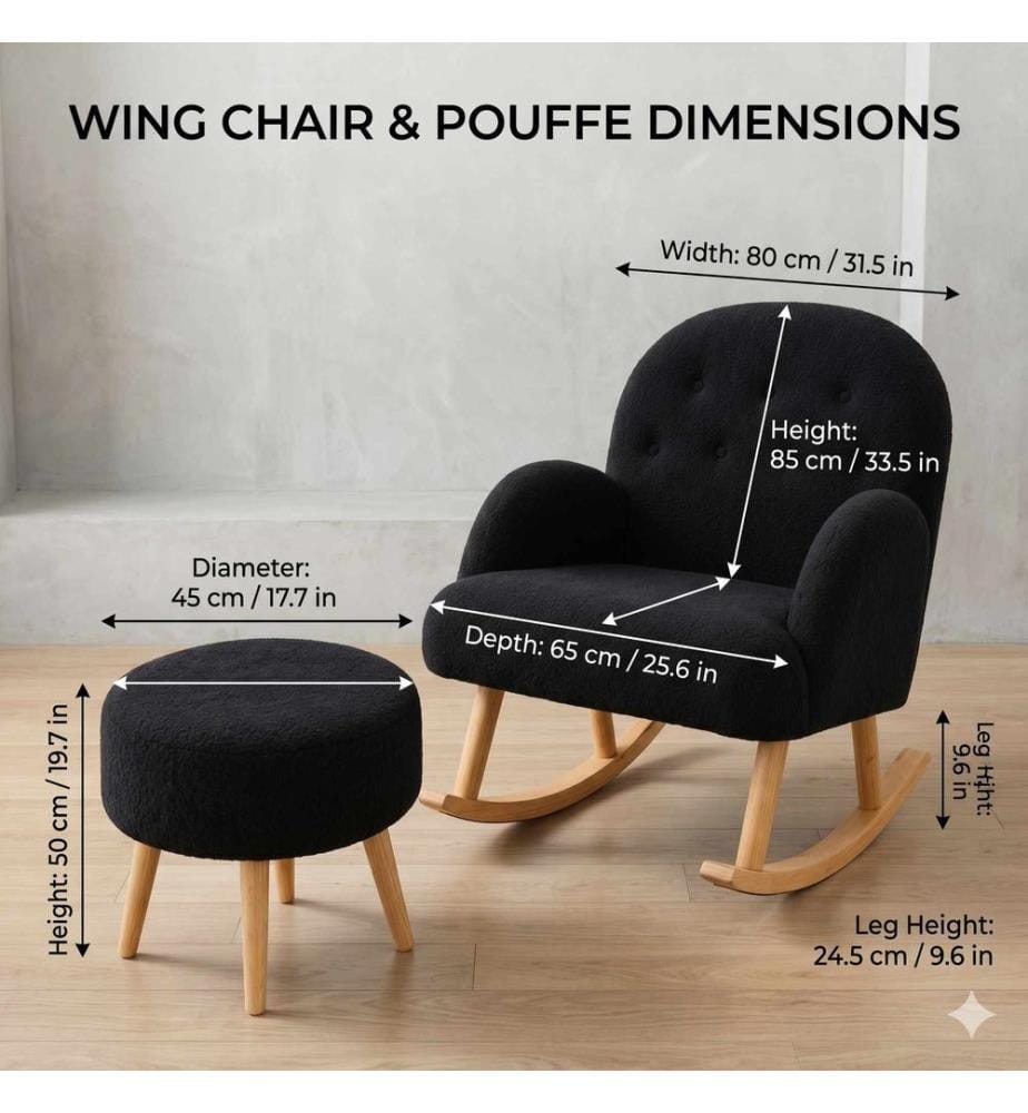 Ensemble fauteuil à oreilles et pouf, 2 pièces, panneau de particules 100 % mélaminé, noir