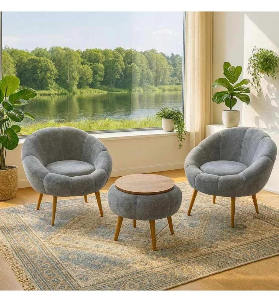 Ohrensessel- und Couchtisch-Set, 3-teilig, 100 % melaminbeschichtete Spanplatte, Grau