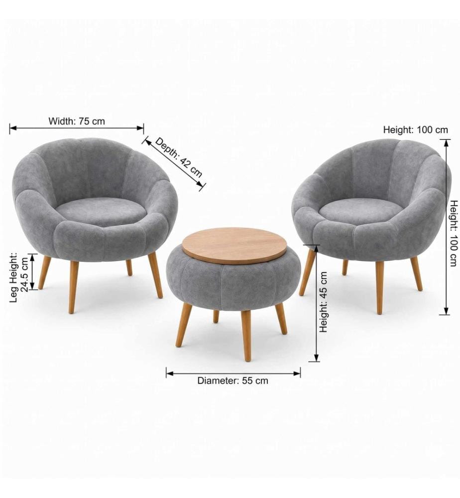 Ohrensessel- und Couchtisch-Set, 3-teilig, 100 % melaminbeschichtete Spanplatte, Grau