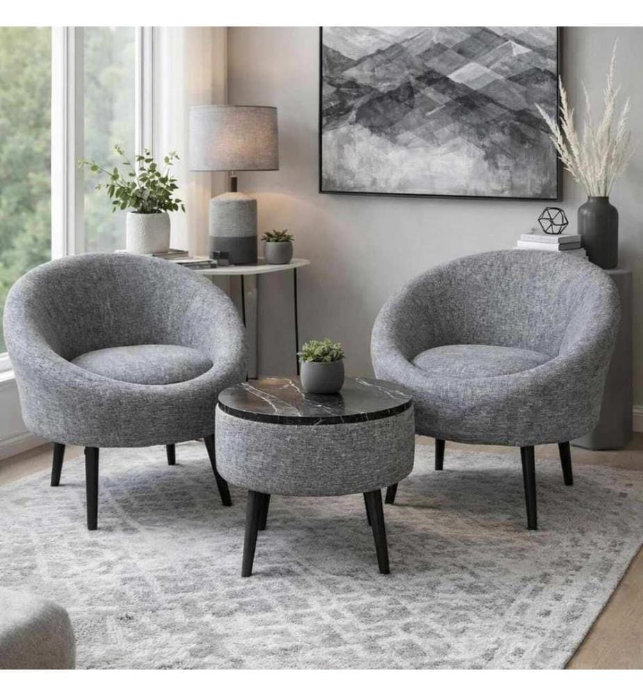 Ensemble fauteuil à oreilles et table basse, 3 pièces, panneau de particules 100 % mélaminé, gris