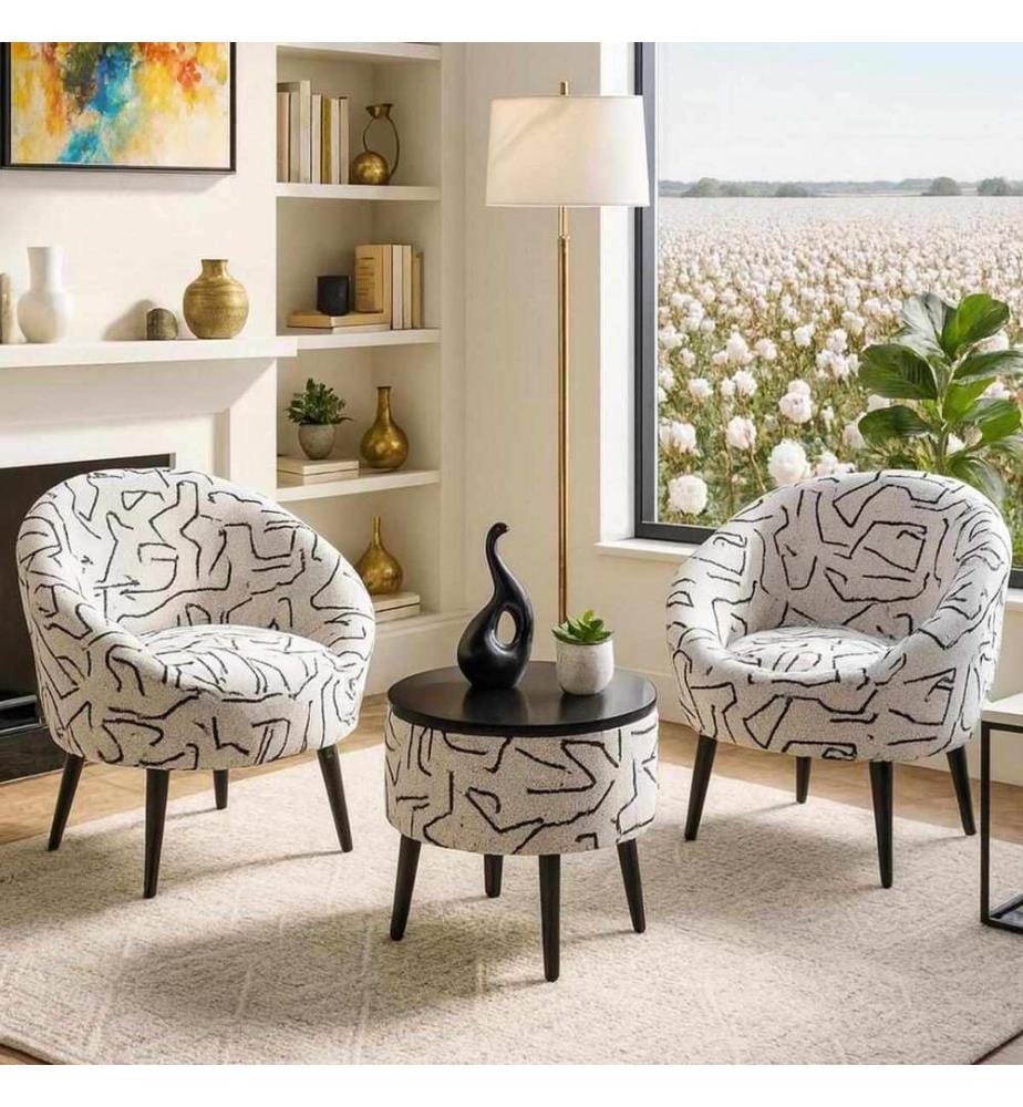 Ensemble fauteuil à oreilles et table basse, 3 pièces, panneau de particules 100 % mélaminé, noir et blanc