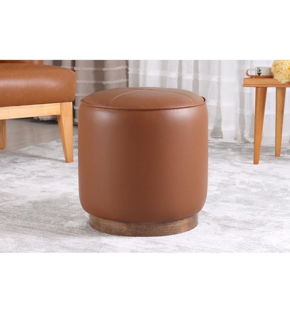 Pouf, 100 % PU-Leder, Hellbraun