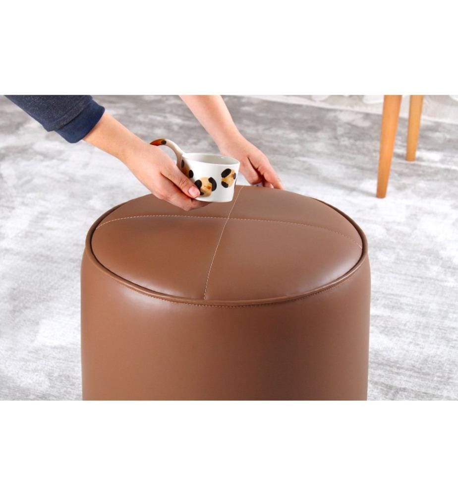Pouf, 100 % PU-Leder, Hellbraun