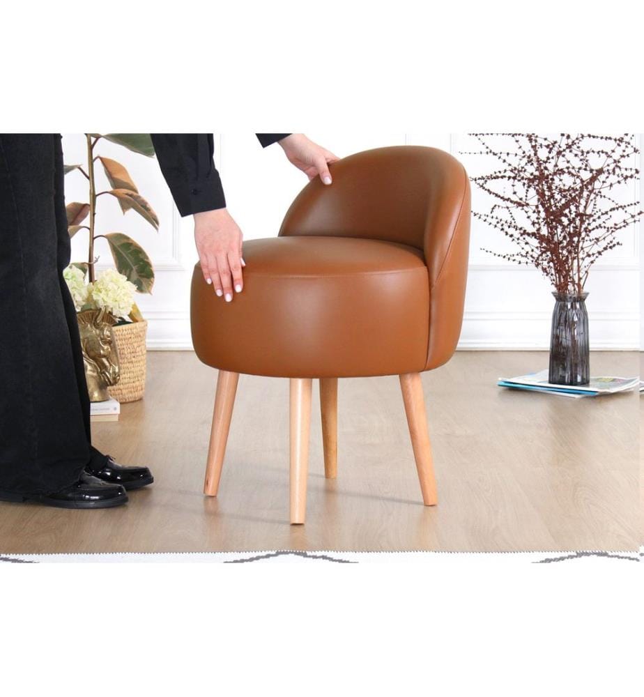 Pouf, 100 % PU-Leder, Hellbraun