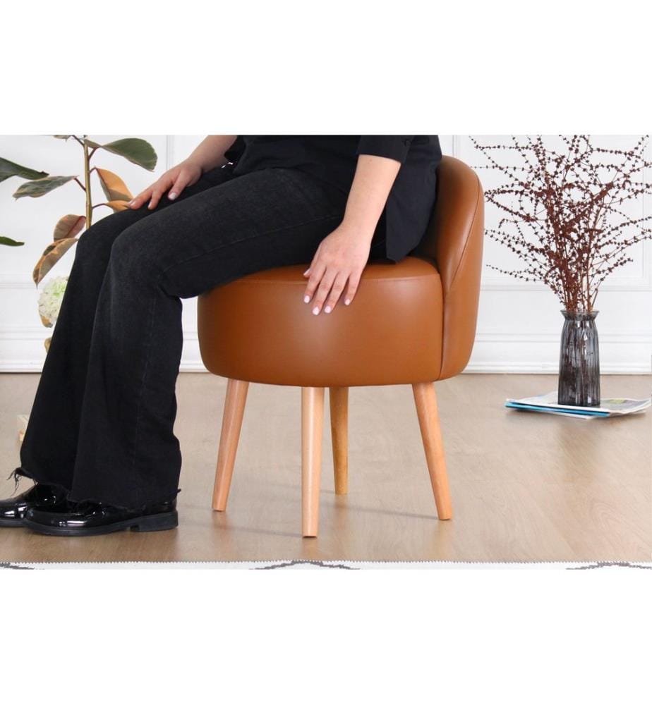 Pouf, 100 % PU-Leder, Hellbraun