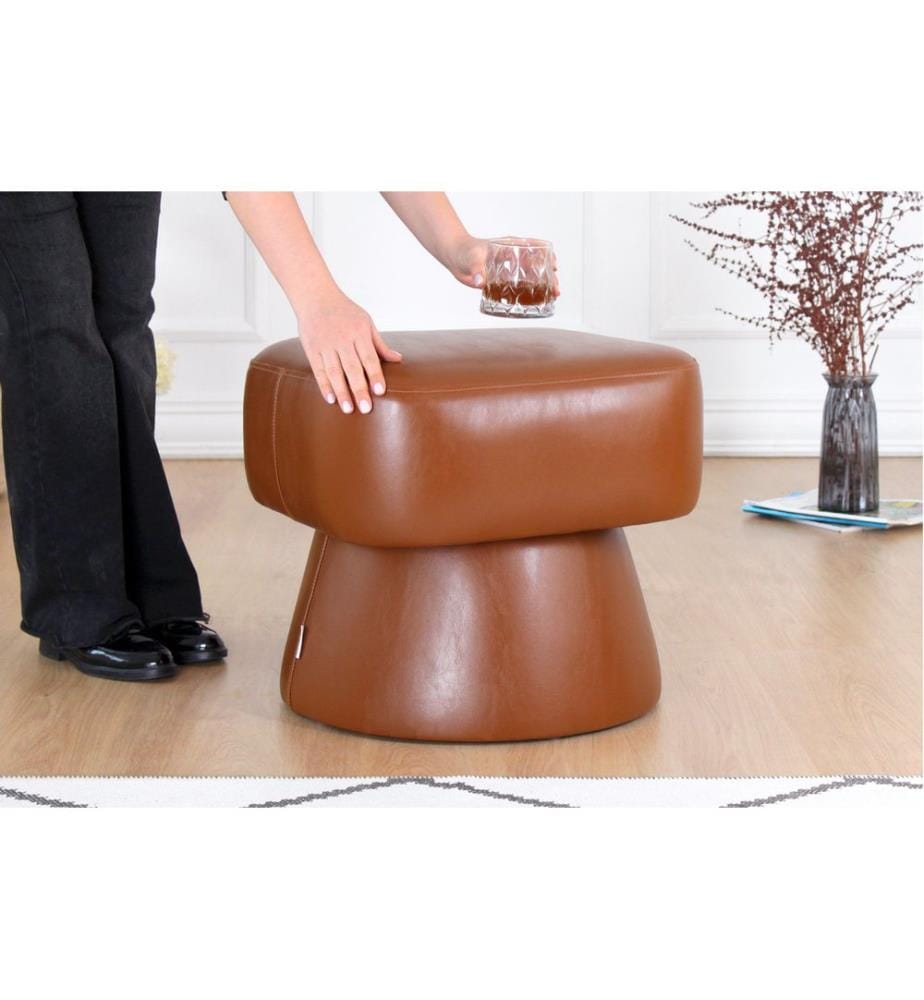 Pouf, 100 % PU-Leder, Hellbraun