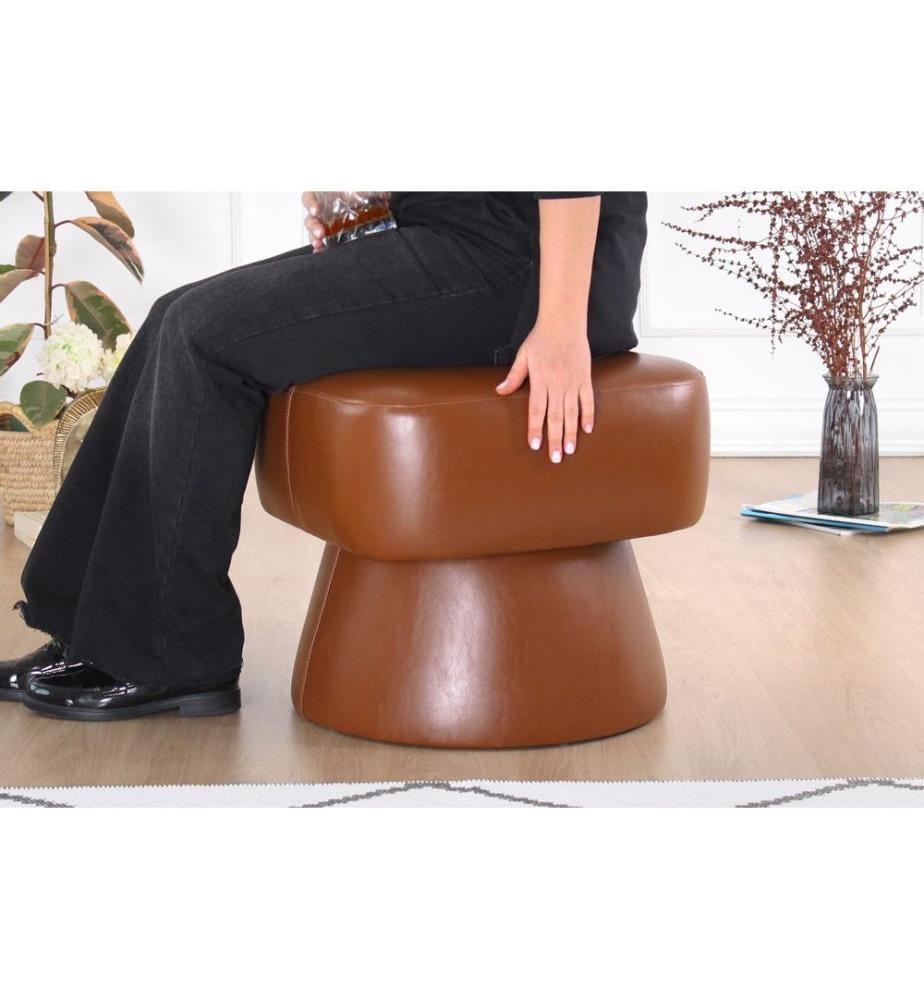 Pouf, 100 % PU-Leder, Hellbraun