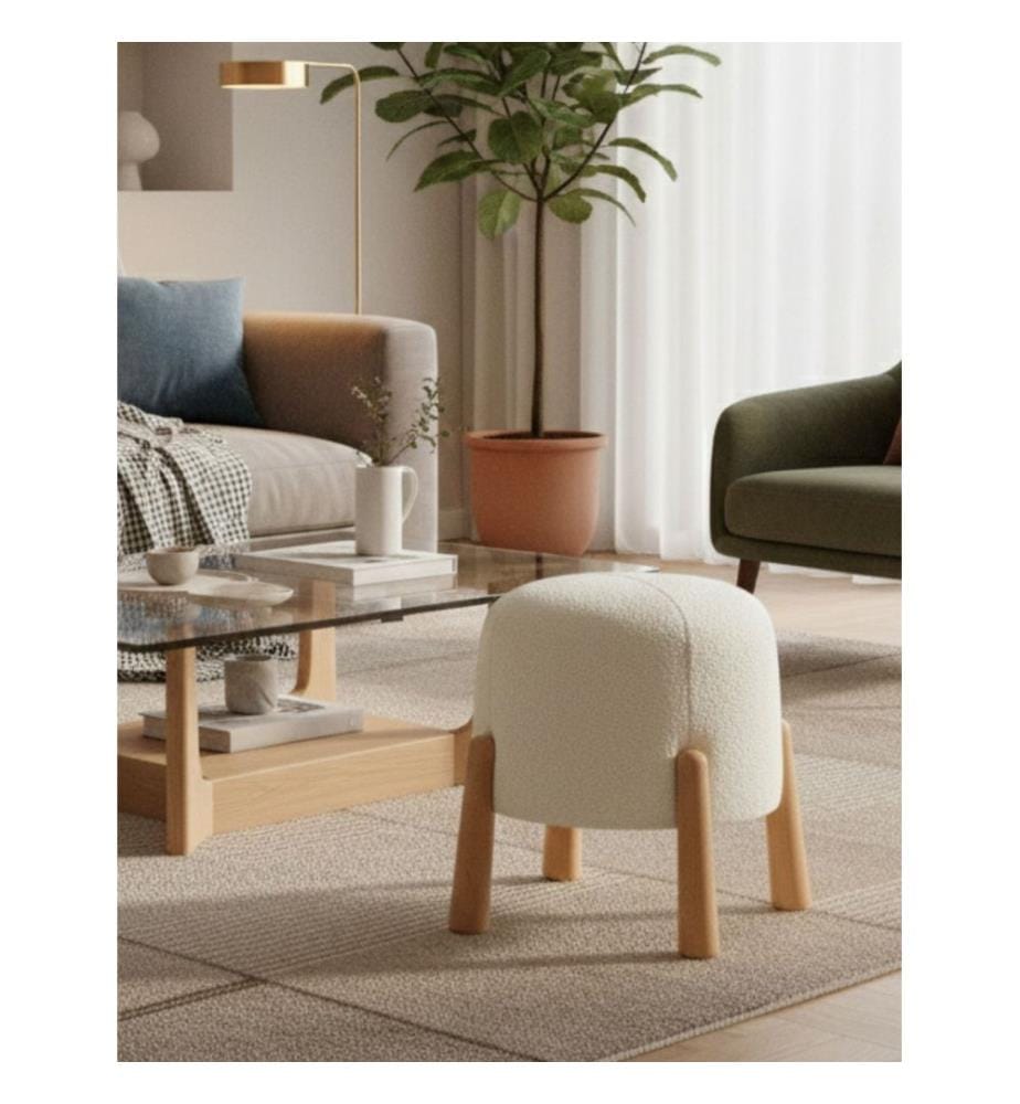 Pouf, 100 % Buchenholz, Weiss