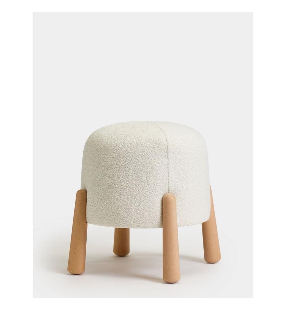 Pouf, 100 % Buchenholz, Weiss