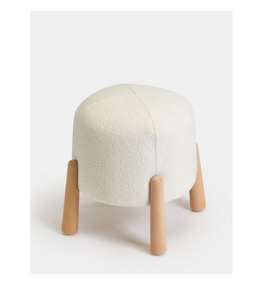 Pouf, 100 % Buchenholz, Weiss