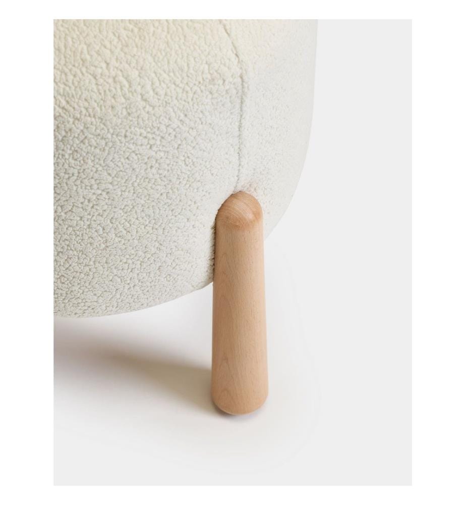 Pouf, 100 % Buchenholz, Weiss
