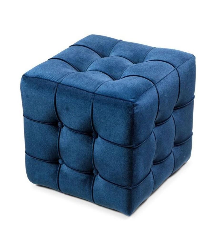 Pouf en bois de ronce et panneaux de particules mélaminés, bleu marine