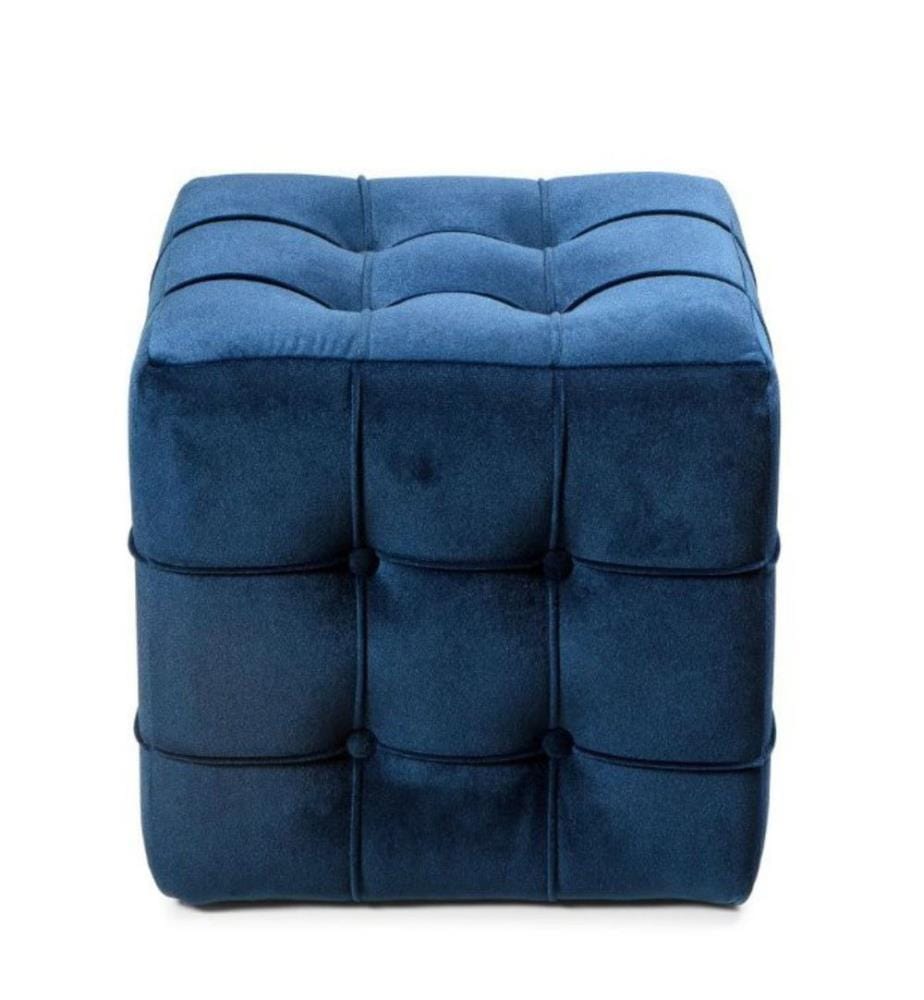 Pouf en bois de ronce et panneaux de particules mélaminés, bleu marine