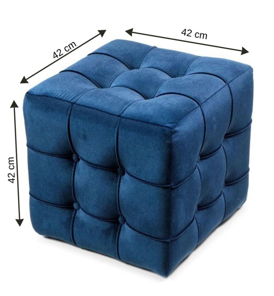 Pouf en bois de ronce et panneaux de particules mélaminés, bleu marine