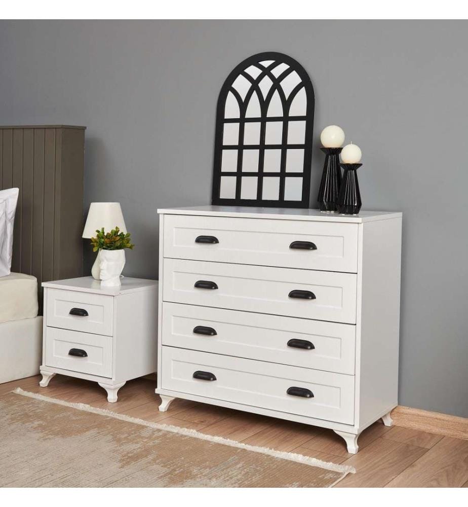 Commode, Blanc Noir, Panneau de particules mélaminé