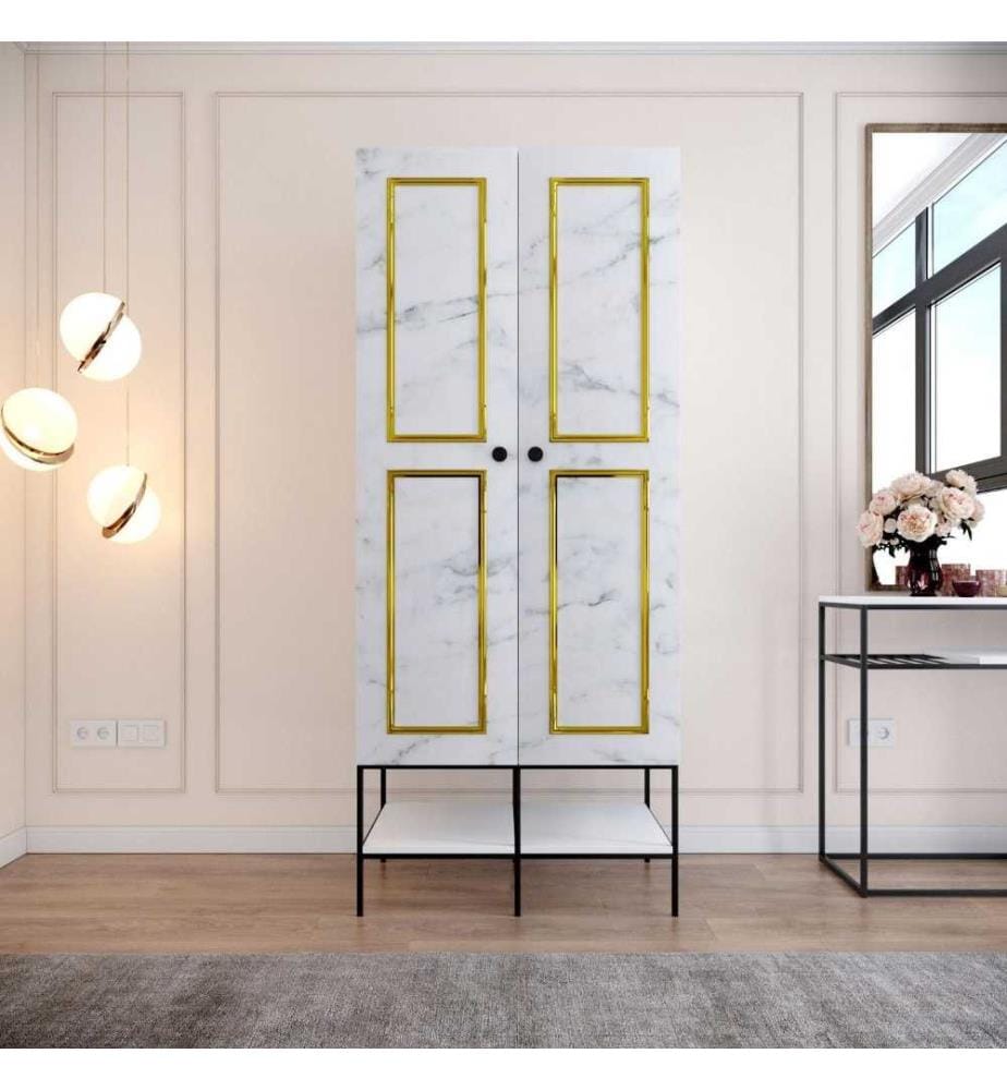 Armoire, Blanc Noir Or, Panneau de particules mélaminé