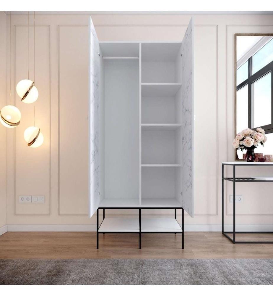 Armoire, Blanc Noir Or, Panneau de particules mélaminé