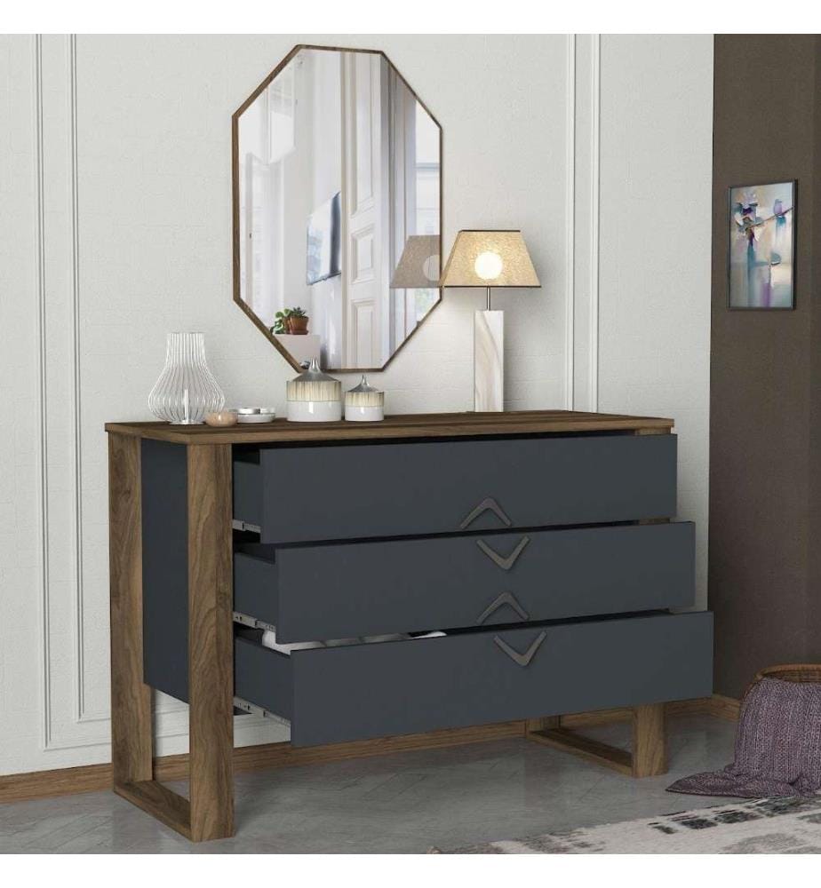 Commode, Noyer Anthracite, Panneau de particules mélaminé
