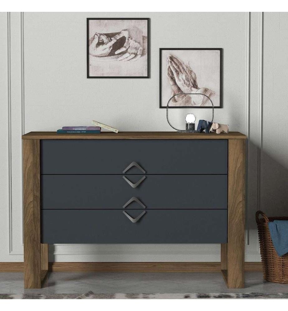 Commode, Noyer Anthracite, Panneau de particules mélaminé