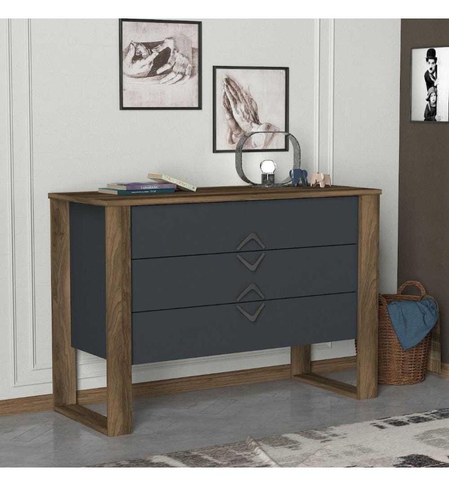 Commode, Noyer Anthracite, Panneau de particules mélaminé