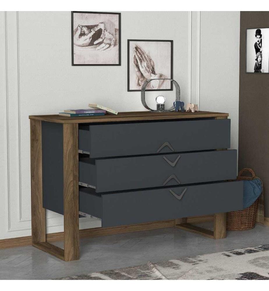 Commode, Noyer Anthracite, Panneau de particules mélaminé