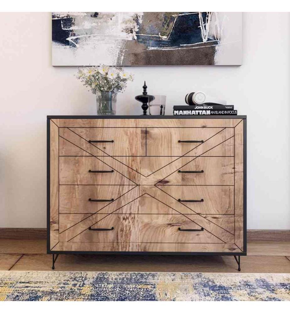 Commode, chêne anthracite, panneau de particules mélaminé