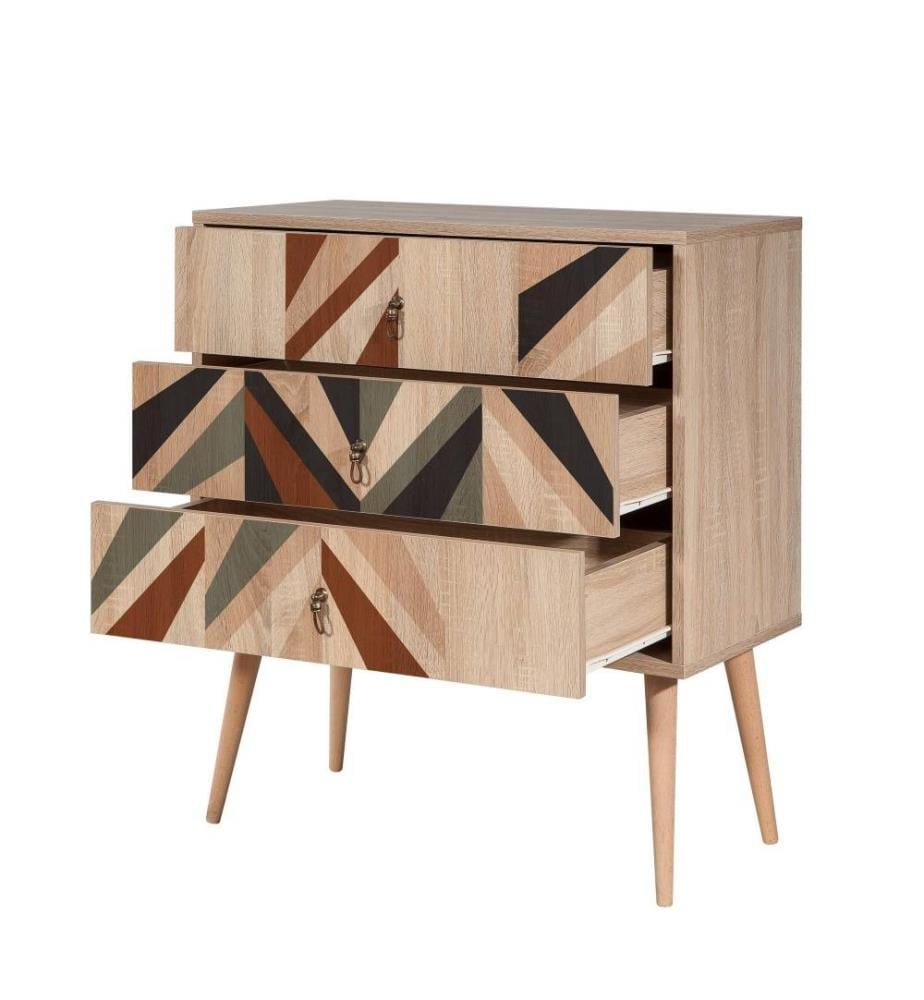 Commode, Multicolore, Panneau de particules mélaminé, Pieds en bois