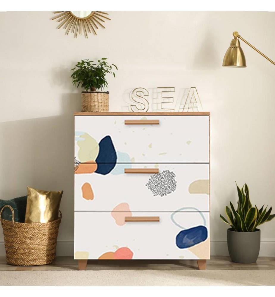 Commode, pin atlantique blanc, panneau de particules mélaminé