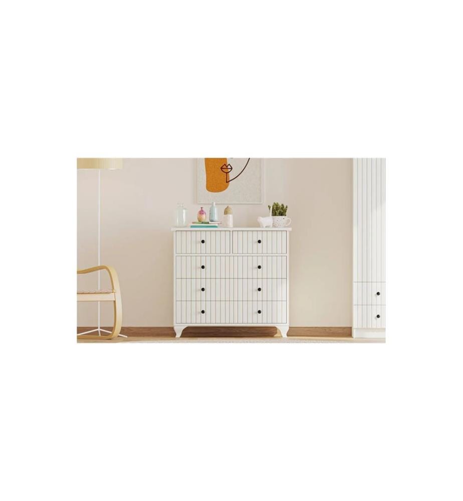 Commode, blanc mat, 100 % panneau de particules de qualité E1 revêtu de mélamine