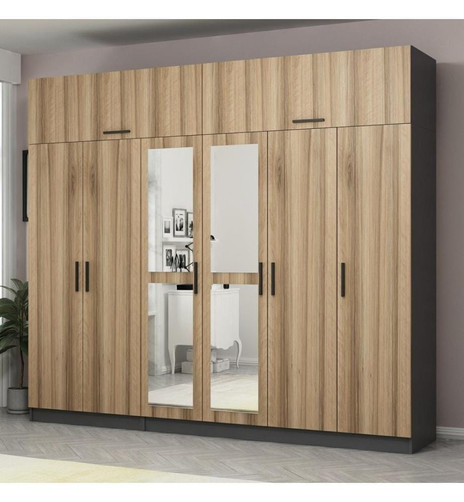 Armoire, noyer, anthracite, 100 % panneau de particules mélaminé