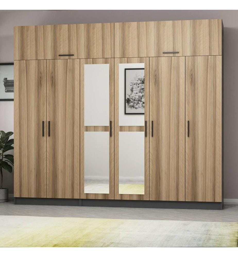 Armoire, noyer, anthracite, 100 % panneau de particules mélaminé
