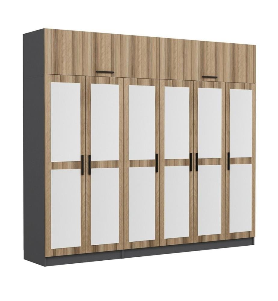 Kleiderschrank, Nussbaum, Anthrazit, 100 % melaminbeschichtete Spanplatte