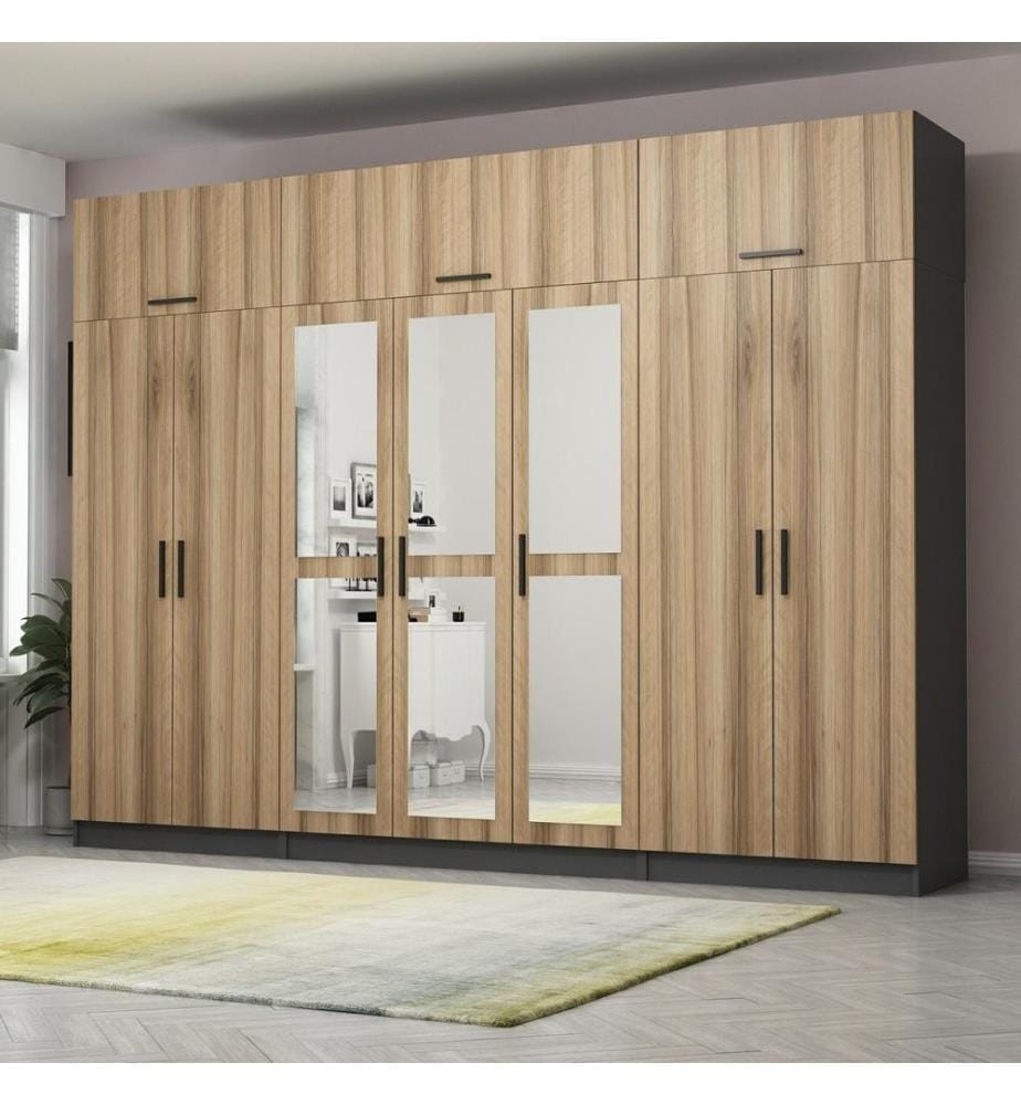 Kleiderschrank, Nussbaum, Anthrazit, 100 % melaminbeschichtete Spanplatte