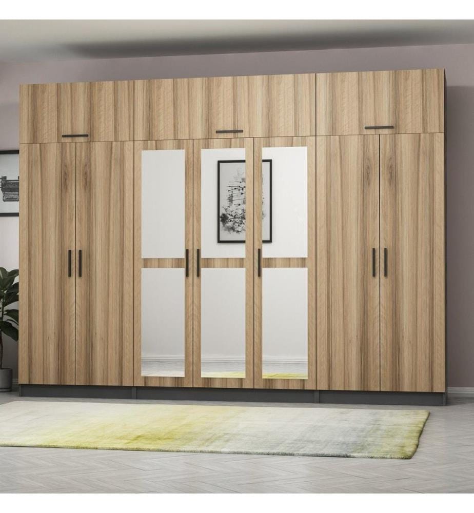 Kleiderschrank, Nussbaum, Anthrazit, 100 % melaminbeschichtete Spanplatte