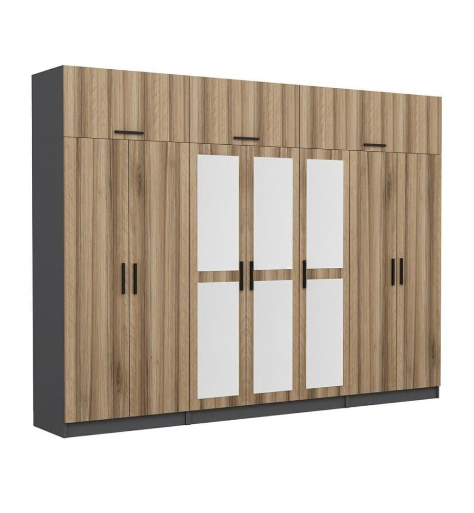 Kleiderschrank, Nussbaum, Anthrazit, 100 % melaminbeschichtete Spanplatte