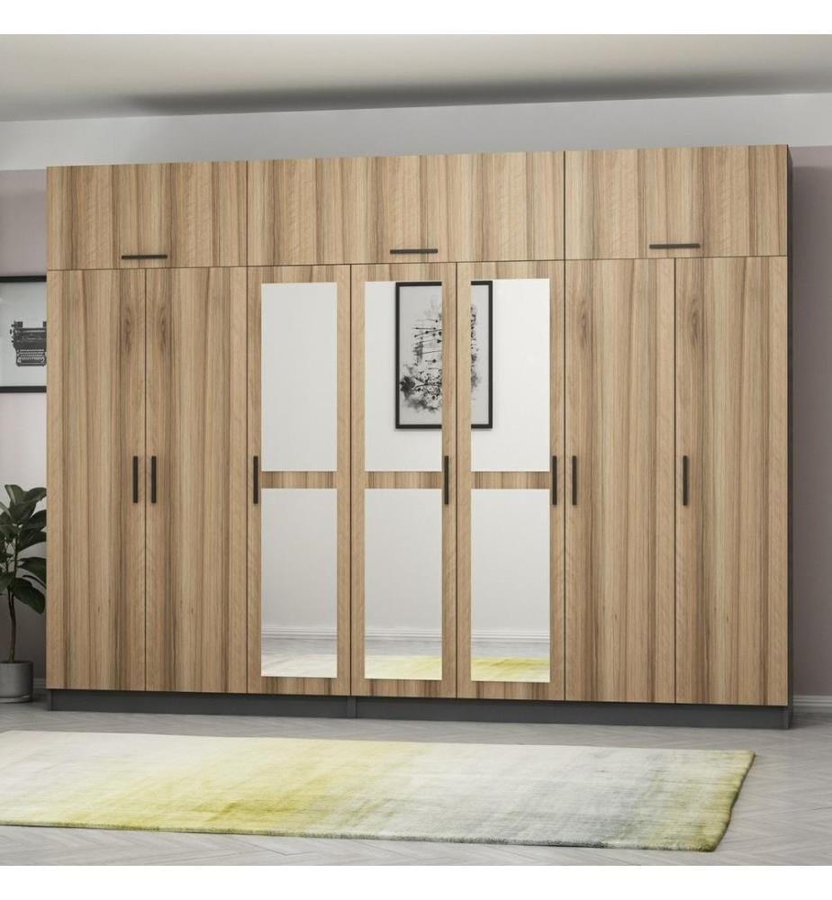 Armoire, noyer, anthracite, 100 % panneau de particules mélaminé