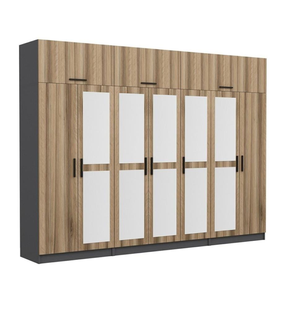 Kleiderschrank, Nussbaum, Anthrazit, 100 % melaminbeschichtete Spanplatte