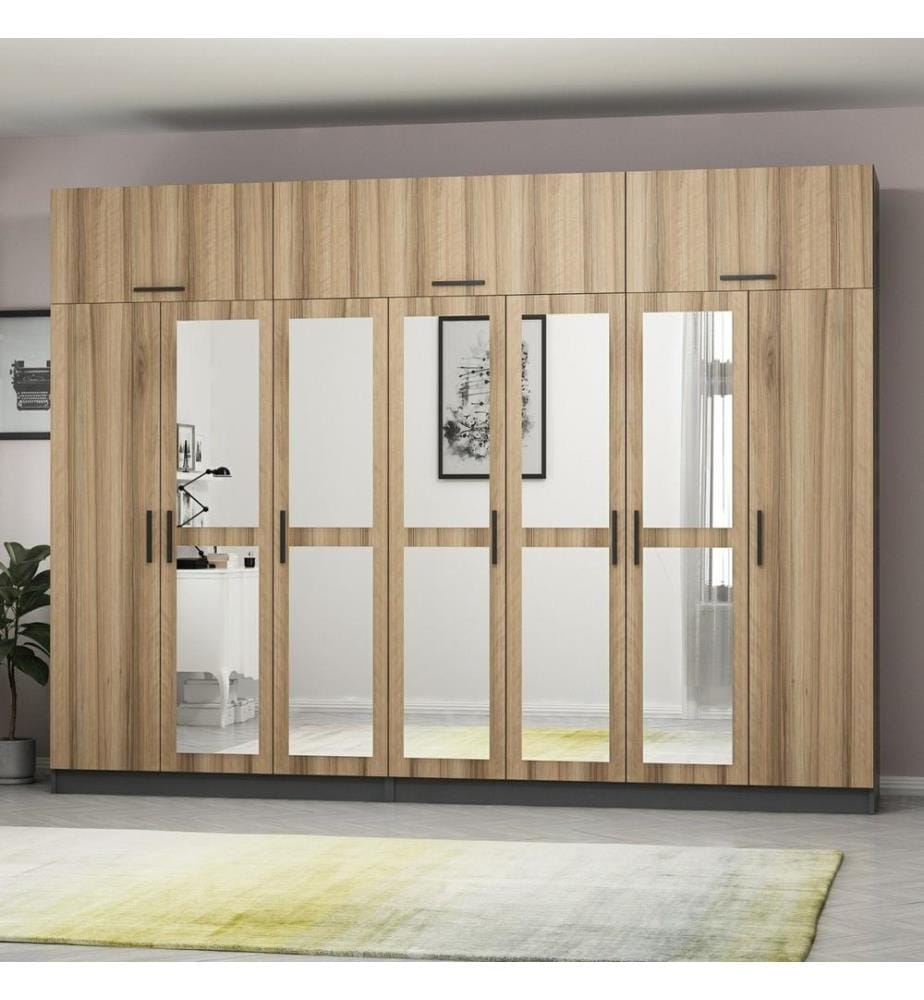 Armoire, noyer, anthracite, 100 % panneau de particules mélaminé