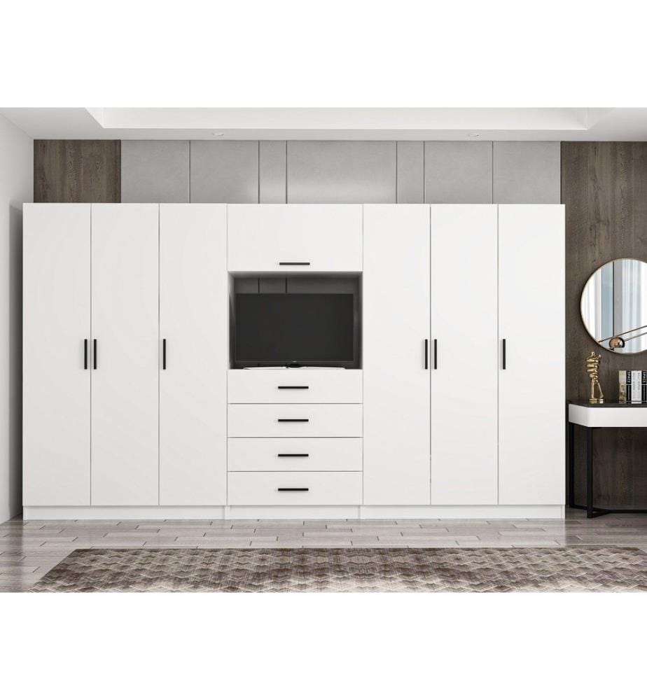 Armadio, bianco, pannello truciolare rivestito in melamina al 100%