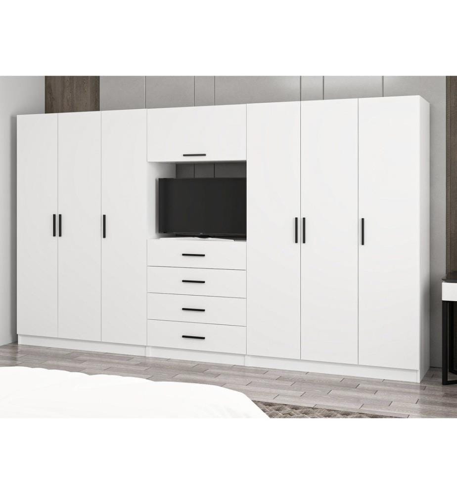 Armadio, bianco, pannello truciolare rivestito in melamina al 100%