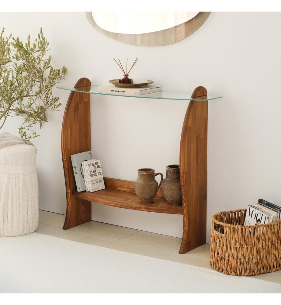 Kommode, Kastanie, transparent, 100 % Sicherheitsglas, Rahmen: 100 % Massivholz