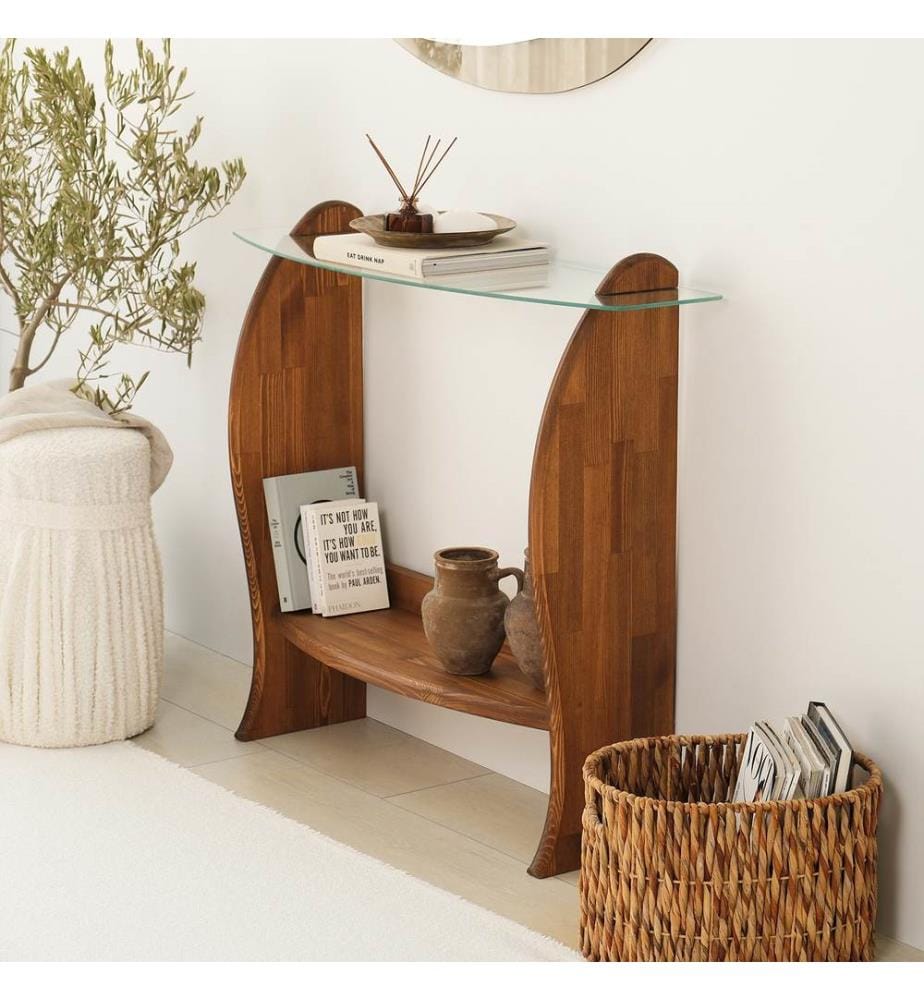 Kommode, Kastanie, transparent, 100 % Sicherheitsglas, Rahmen: 100 % Massivholz